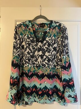 Rafaella Teal Pink & Navy Floral Print Blouse